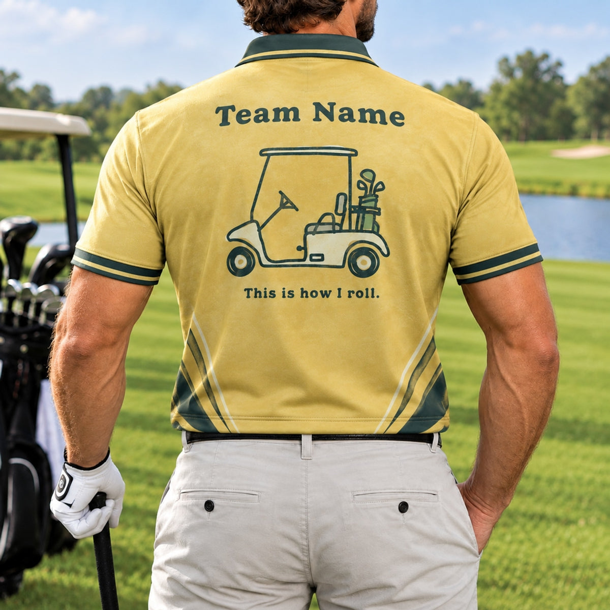 Golf Cart Graphic Custom Golf Polo Shirt Back View