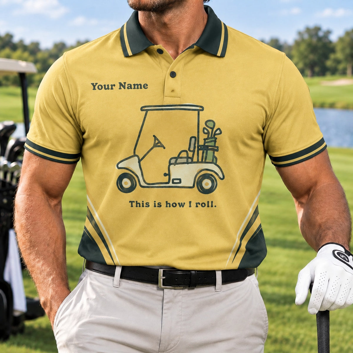 Golf Cart Graphic Custom Golf Polo Shirt Front View