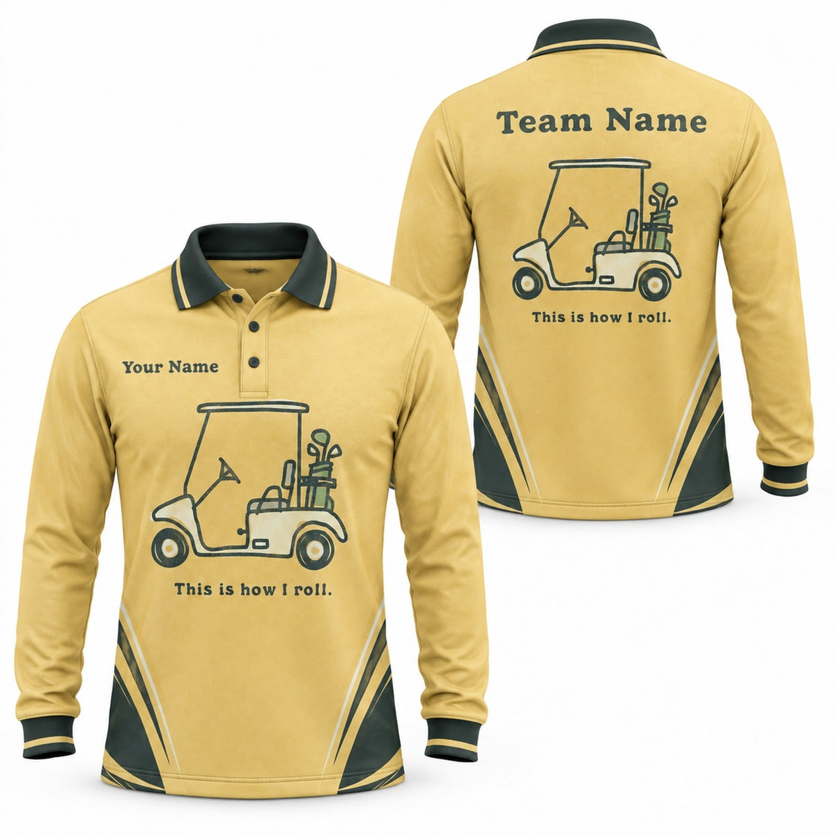 Golf Cart Graphic Custom Golf Polo Shirt Long Sleeve Polo