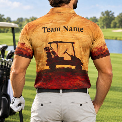 Golf Cart Silhouette Graphic Personalized Golf Polo Shirt Back View