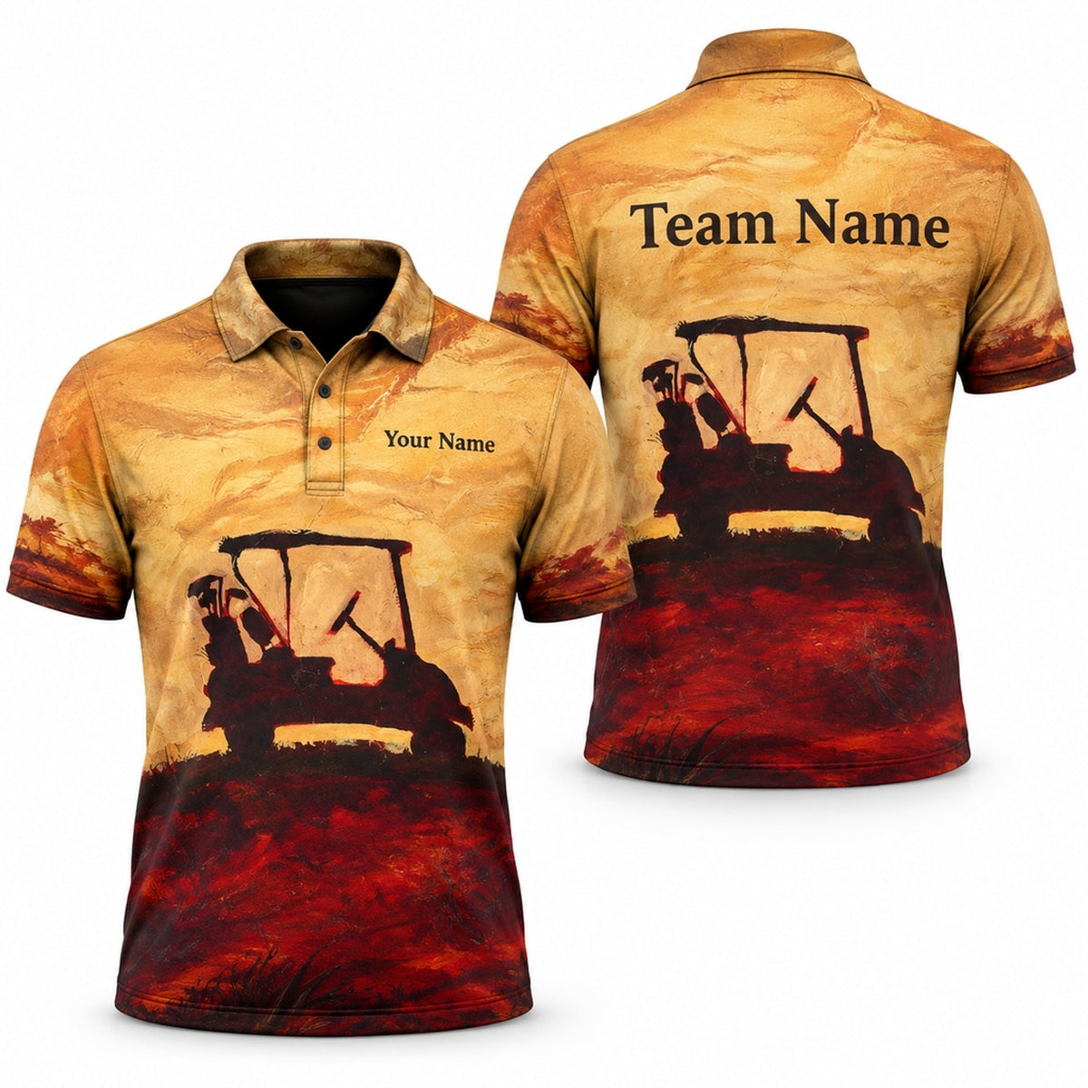 Golf Cart Silhouette Graphic Personalized Golf Polo Shirt