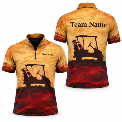 Golf Cart Silhouette Graphic Personalized Golf Polo Shirt Jersey Zip 1 4 Collar