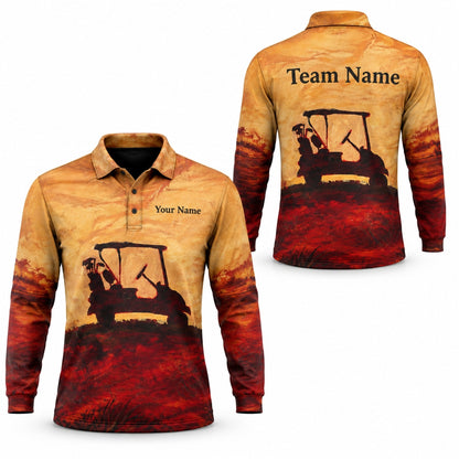 Golf Cart Silhouette Graphic Personalized Golf Polo Shirt Long Sleeve Polo