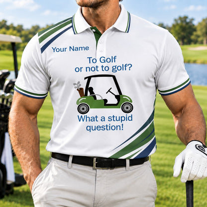 Golf Cart Slogan Graphic Personalized Golf Polo Shirt Front View