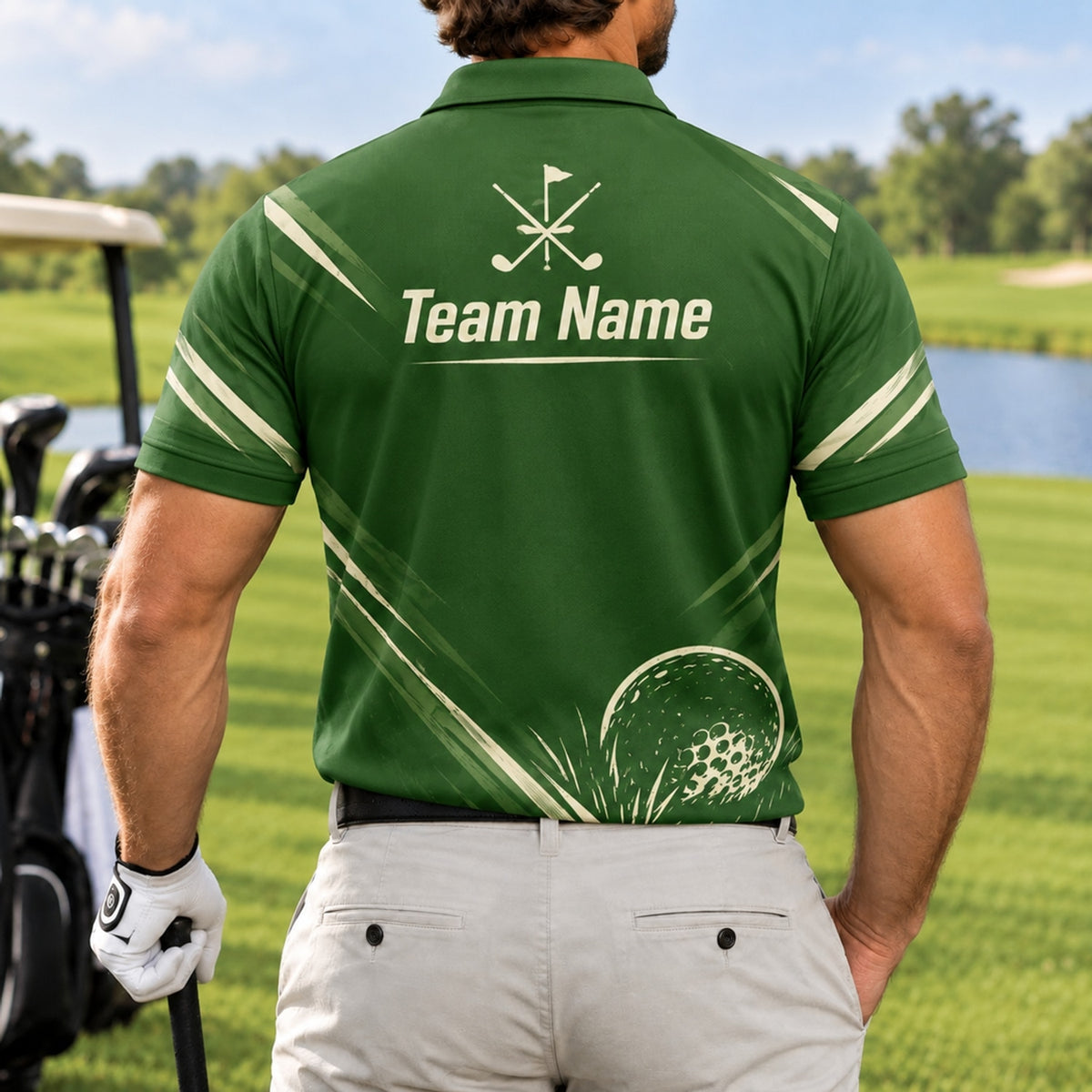 Golf Club And Ball Sport Personalized Golf Polo Shirt Back View