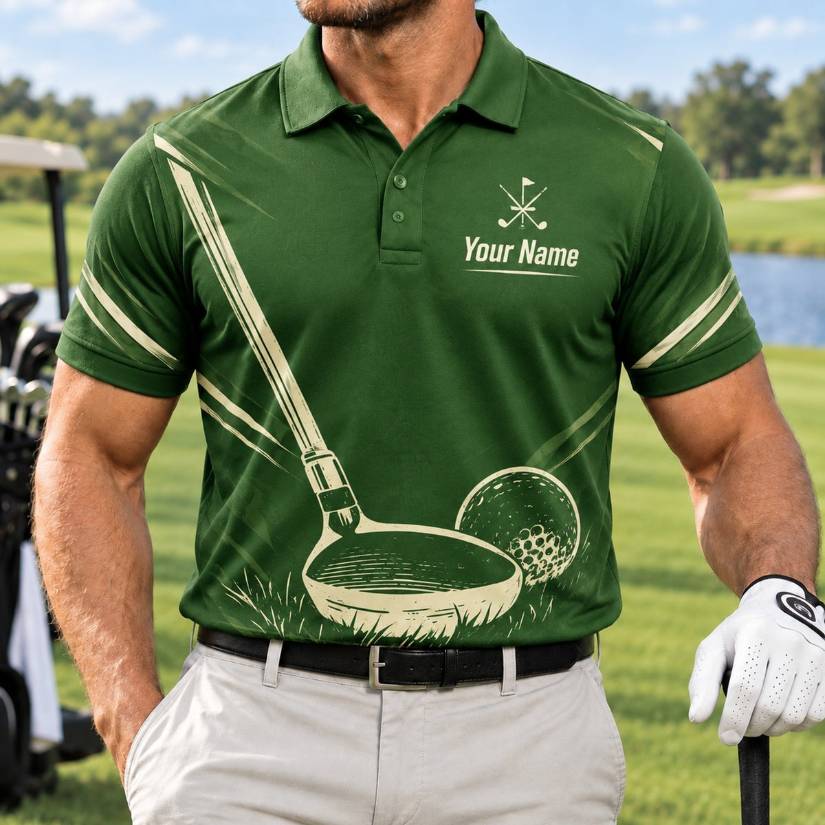 Golf Club And Ball Sport Personalized Golf Polo Shirt Front View