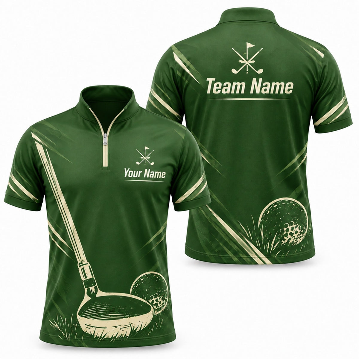 Golf Club And Ball Sport Personalized Golf Polo Shirt Jersey Zip 1 4 Collar