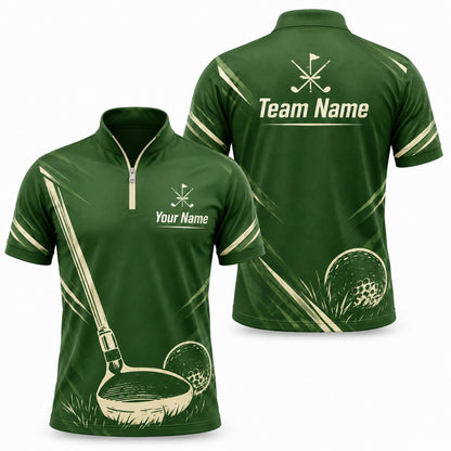 Golf Club And Ball Sport Personalized Golf Polo Shirt Jersey Zip 1 4 Collar