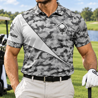 Golf Club Crest Camo Personalized Golf Polo Shirt Front View