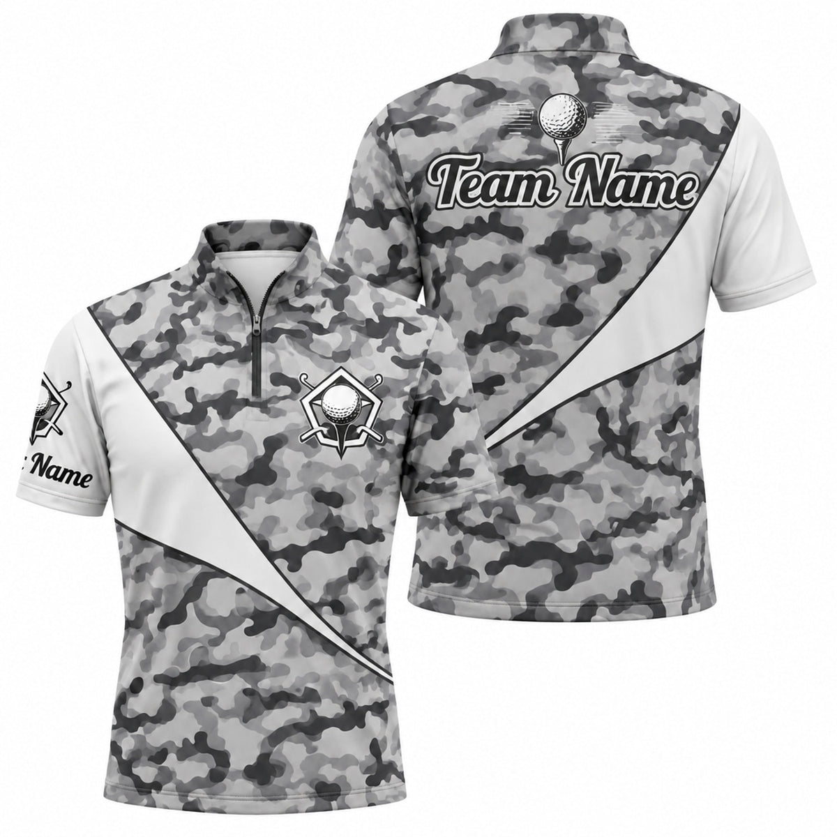 Golf Club Crest Camo Personalized Golf Polo Shirt Jersey Zip 1 4 Collar