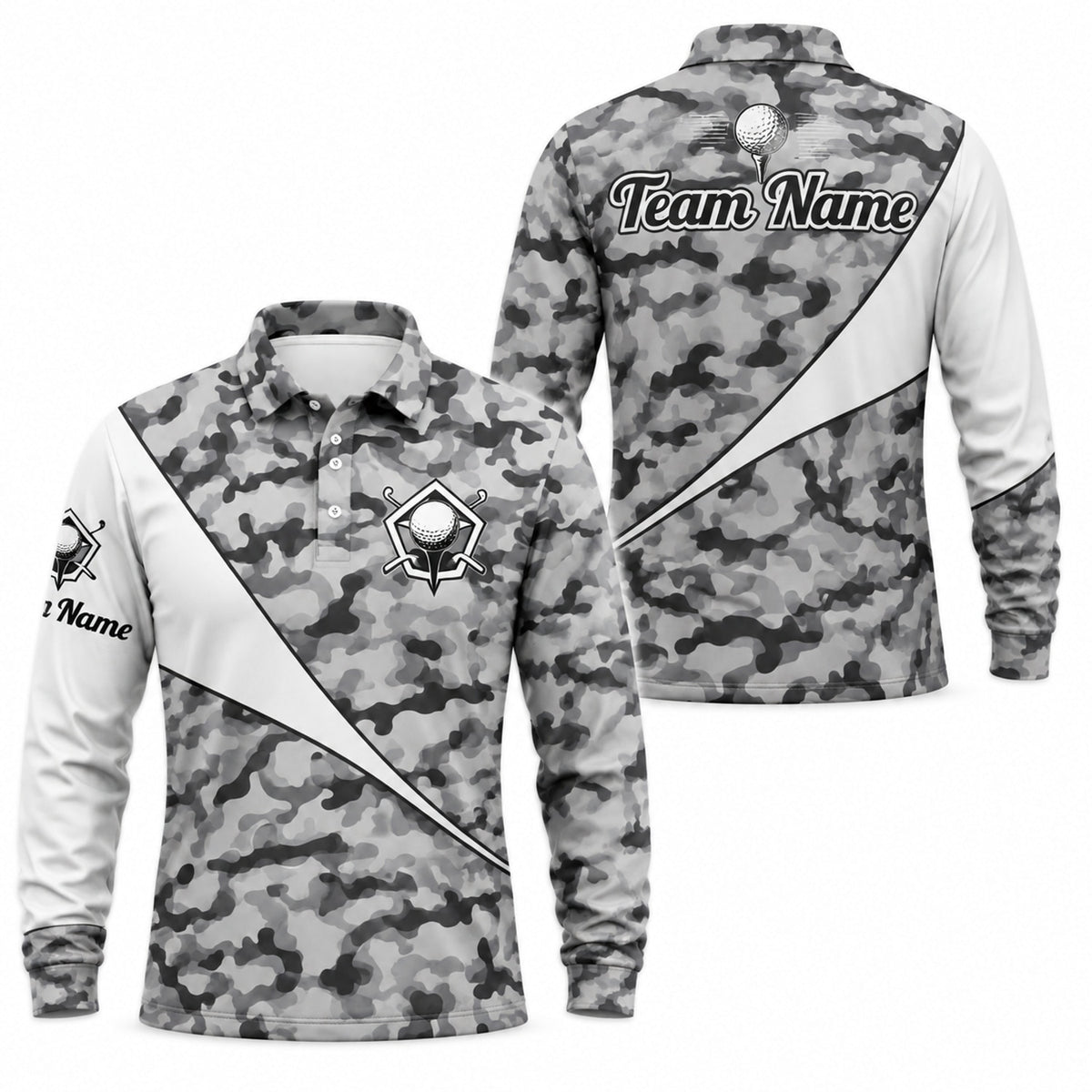 Golf Club Crest Camo Personalized Golf Polo Shirt Long Sleeve Polo