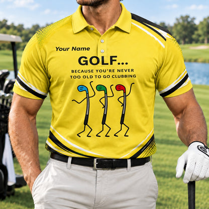 Golf Clubbing Joke Graphic Personalized Golf Polo Shirt Front View
