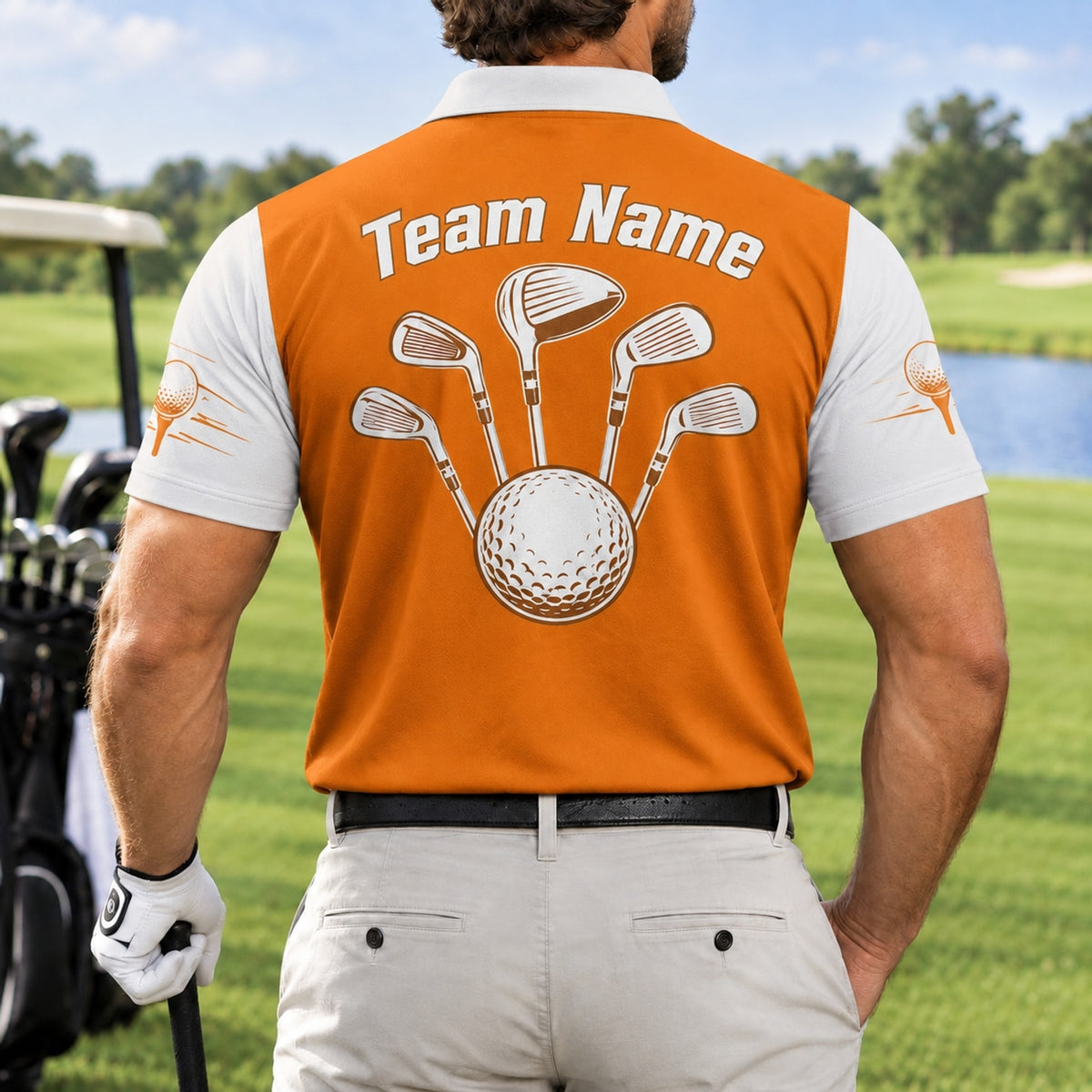 Golf Clubs And Ball Sport Personalized Golf Polo Shirt Back View