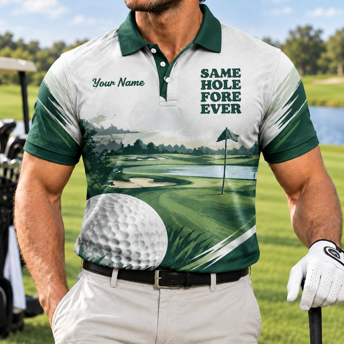 Golf Course Illustration Sport Personalized Golf Polo Shirt Front View