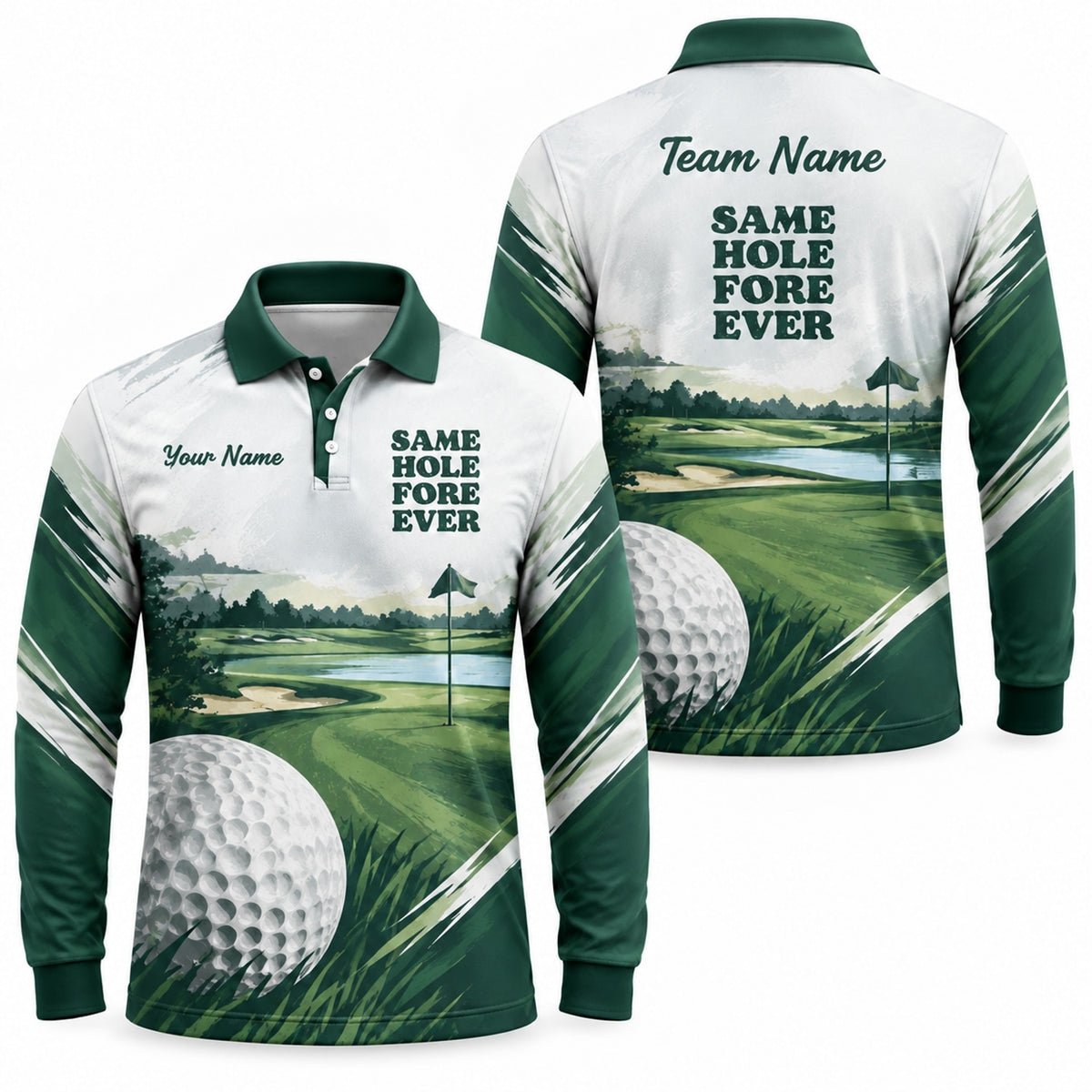 Golf Course Illustration Sport Personalized Golf Polo Shirt Long Sleeve Polo