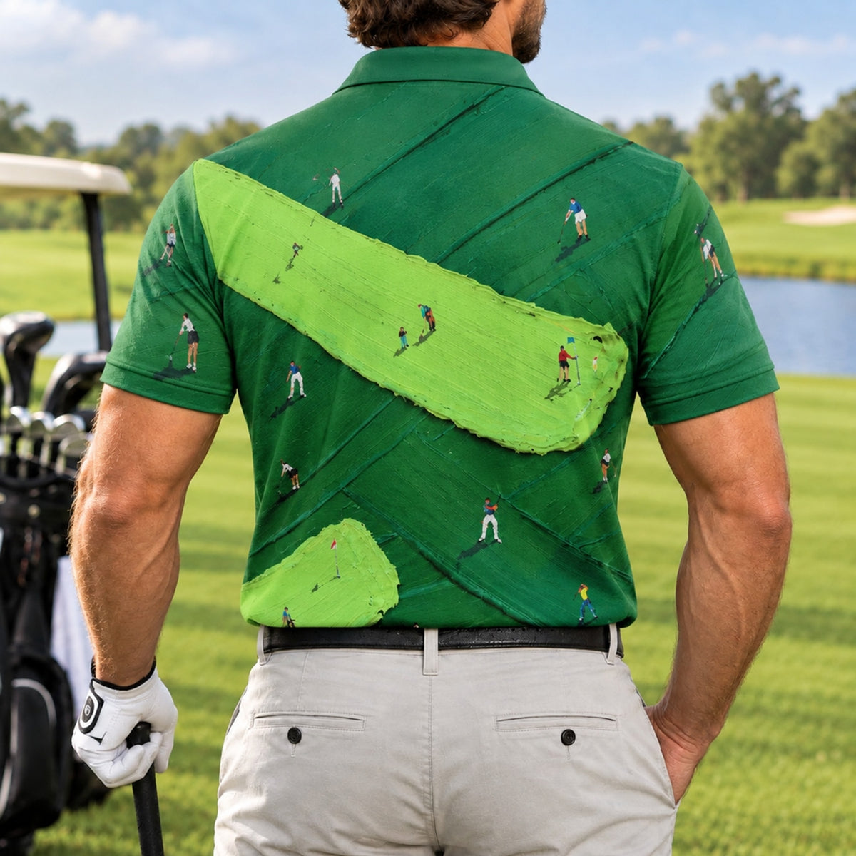 Golf Course Pattern Graphic Personalized Golf Polo Shirt Back View