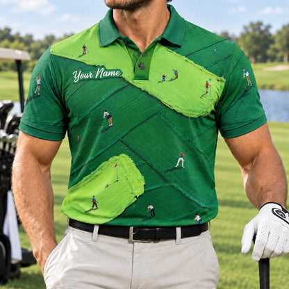Golf Course Pattern Graphic Personalized Golf Polo Shirt Front View
