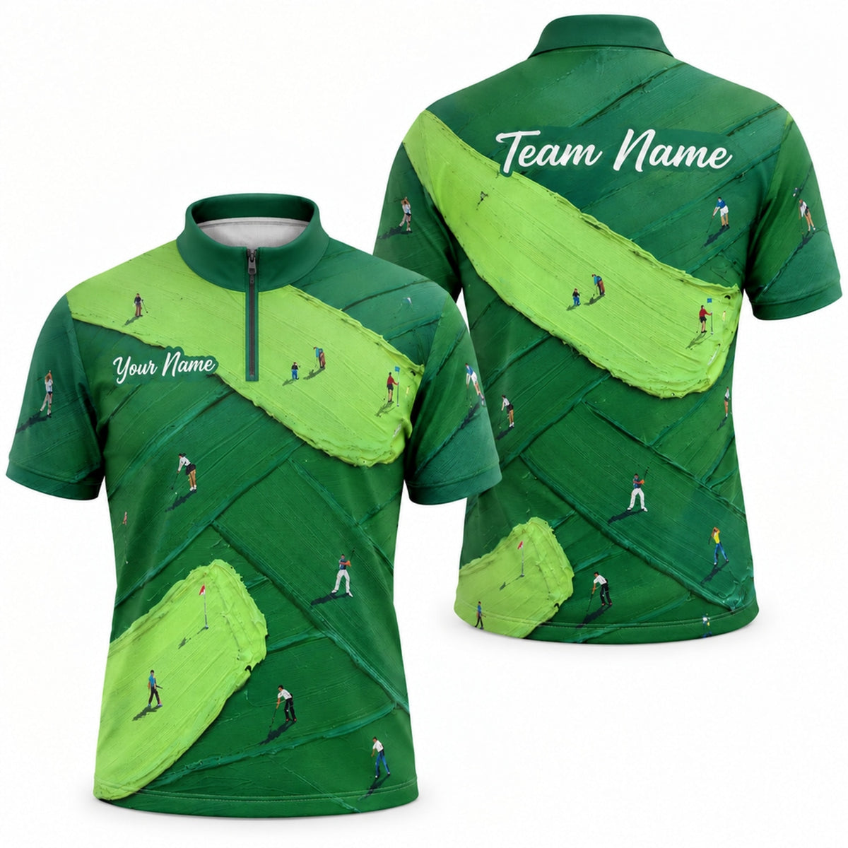 Golf Course Pattern Graphic Personalized Golf Polo Shirt Jersey Zip 1 4 Collar