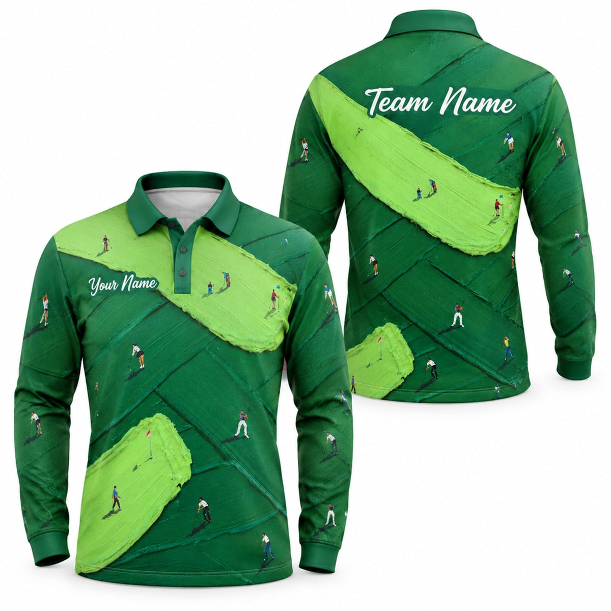 Golf Course Pattern Graphic Personalized Golf Polo Shirt Long Sleeve Polo