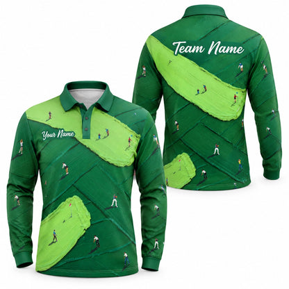 Golf Course Pattern Graphic Personalized Golf Polo Shirt Long Sleeve Polo