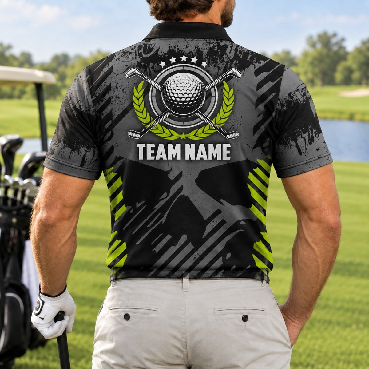 Golf Crest With Clubs Sport Personalized Golf Polo Shirt Back View