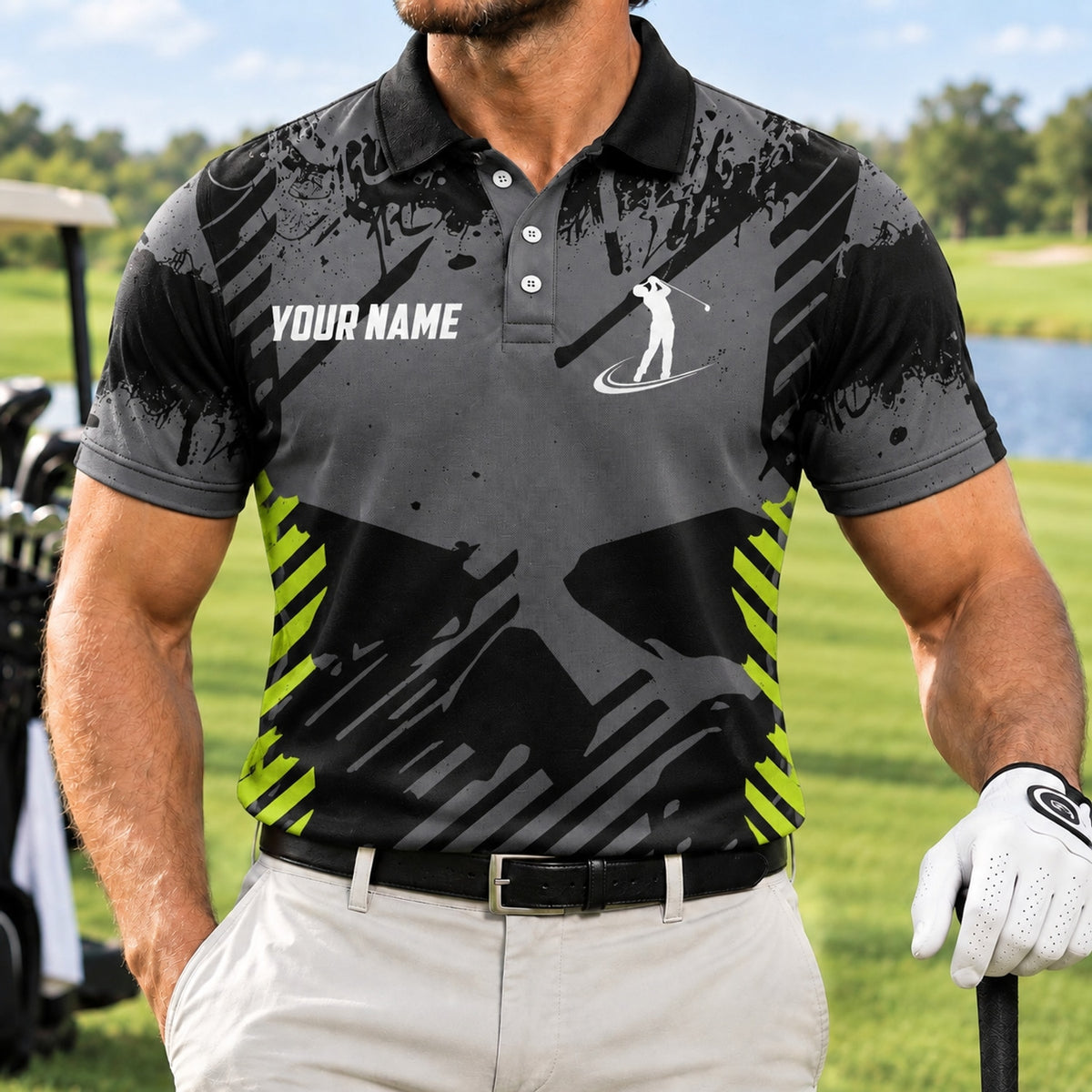 Golf Crest With Clubs Sport Personalized Golf Polo Shirt Front View