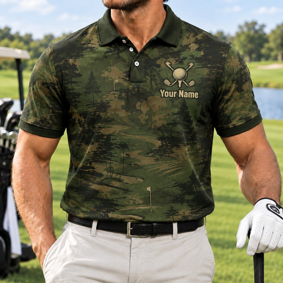 Golf Crest With Crossed Clubs Sport Personalized Golf Polo Shirt Front View