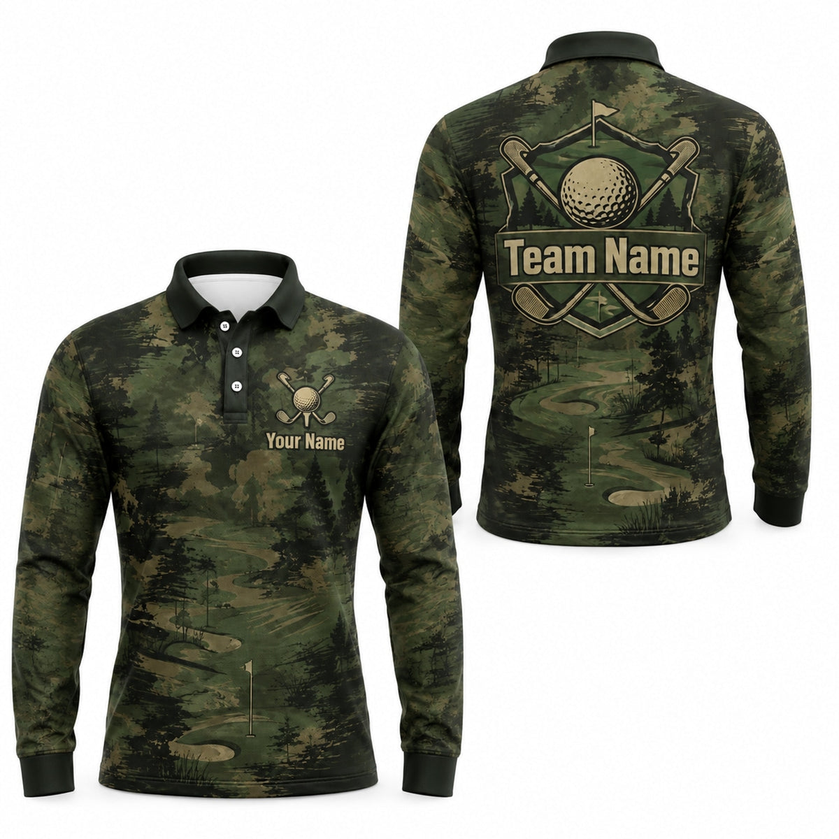 Golf Crest With Crossed Clubs Sport Personalized Golf Polo Shirt Long Sleeve Polo
