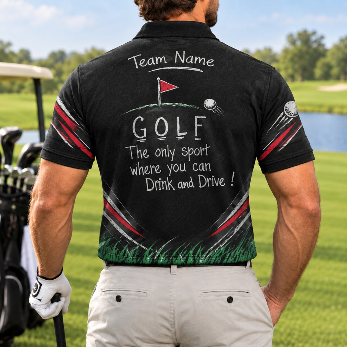 Golf Drink And Drive Slogan Sport Personalized Golf Polo Shirt Back View