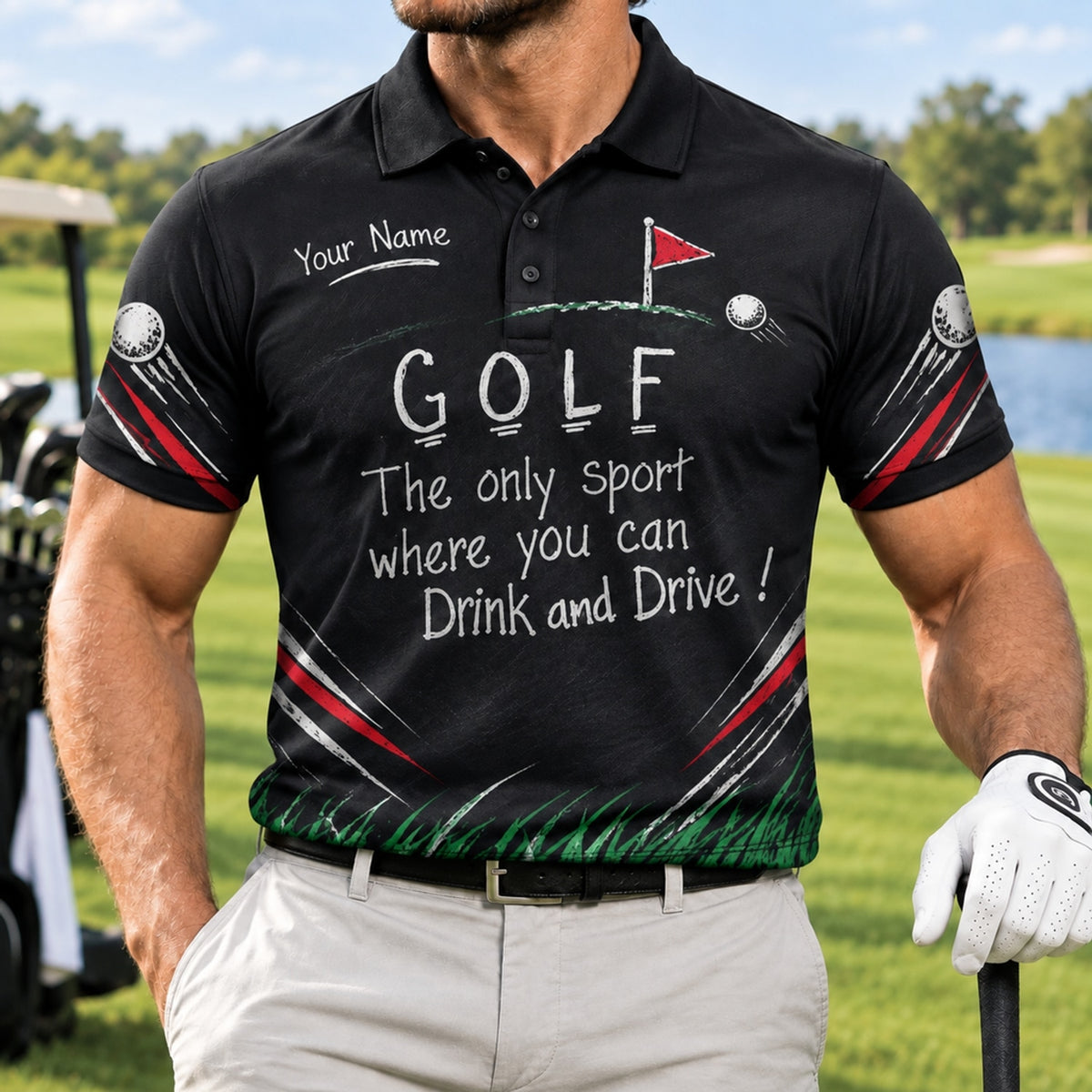 Golf Drink And Drive Slogan Sport Personalized Golf Polo Shirt Front View