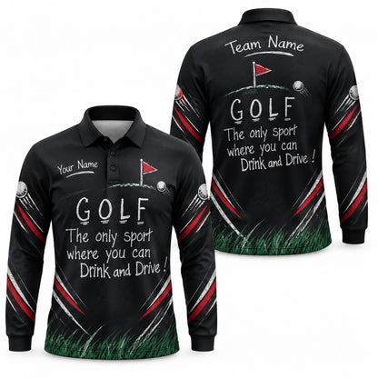 Golf Drink And Drive Slogan Sport Personalized Golf Polo Shirt Long Sleeve Polo