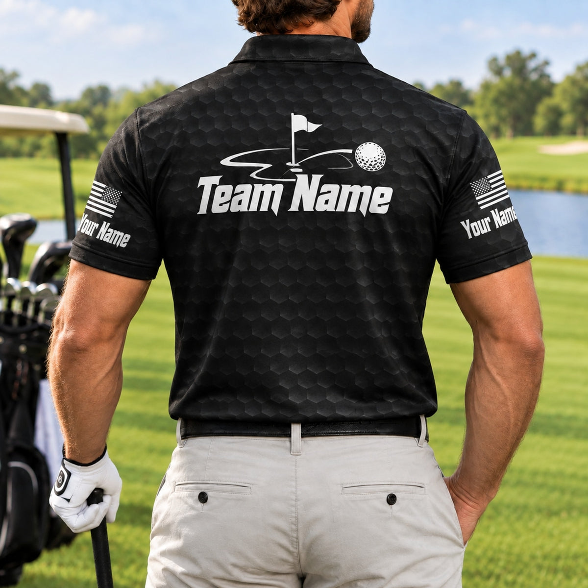 Golf Flag And Ball Sport Personalized Golf Polo Shirt Back View