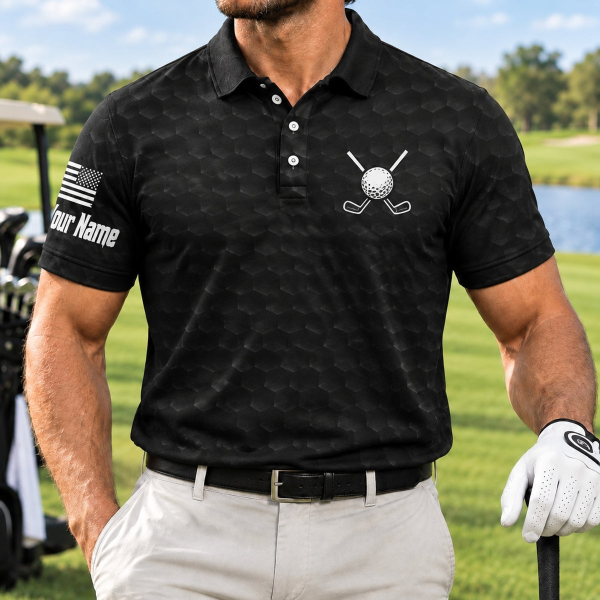 Golf Flag And Ball Sport Personalized Golf Polo Shirt Front View