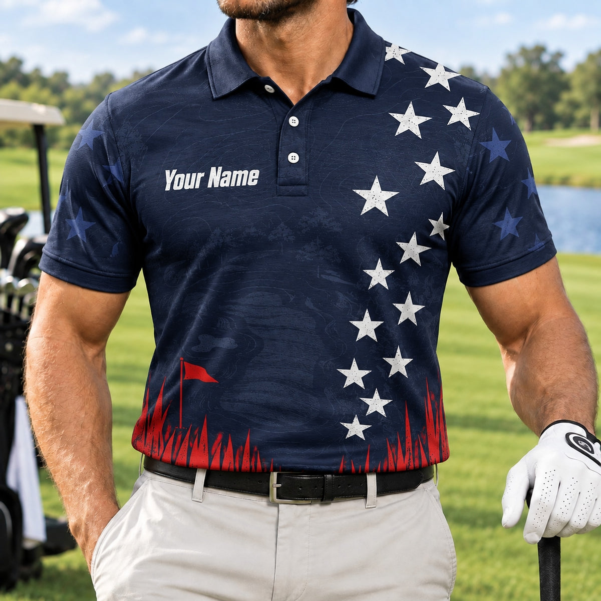 Golf Flag And Clubs Sport Personalized Golf Polo Shirt Front View
