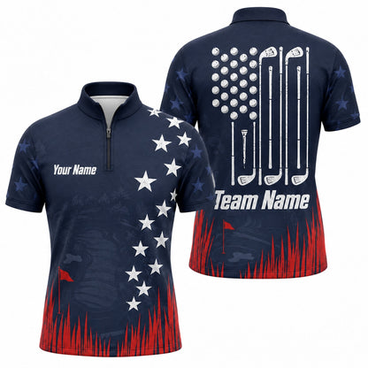Golf Flag And Clubs Sport Personalized Golf Polo Shirt Jersey Zip 1 4 Collar