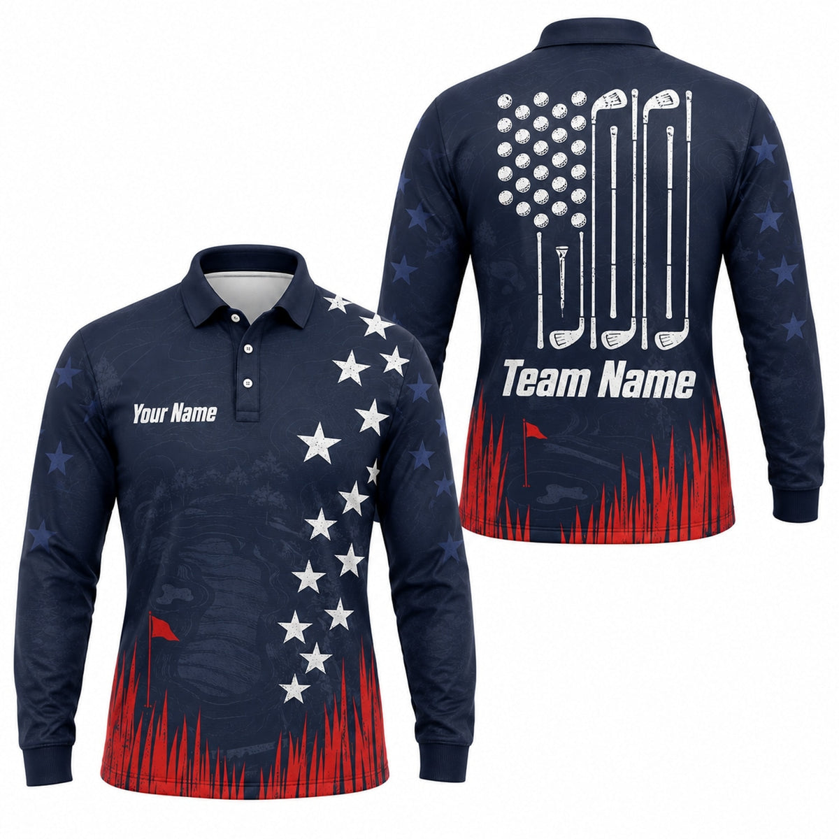 Golf Flag And Clubs Sport Personalized Golf Polo Shirt Long Sleeve Polo