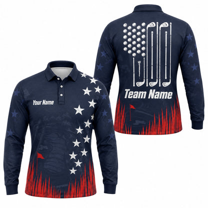 Golf Flag And Clubs Sport Personalized Golf Polo Shirt Long Sleeve Polo