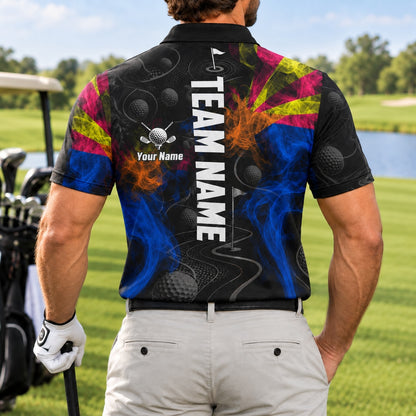 Golf Flag And Smoke Graphic Personalized Golf Polo Shirt Back View