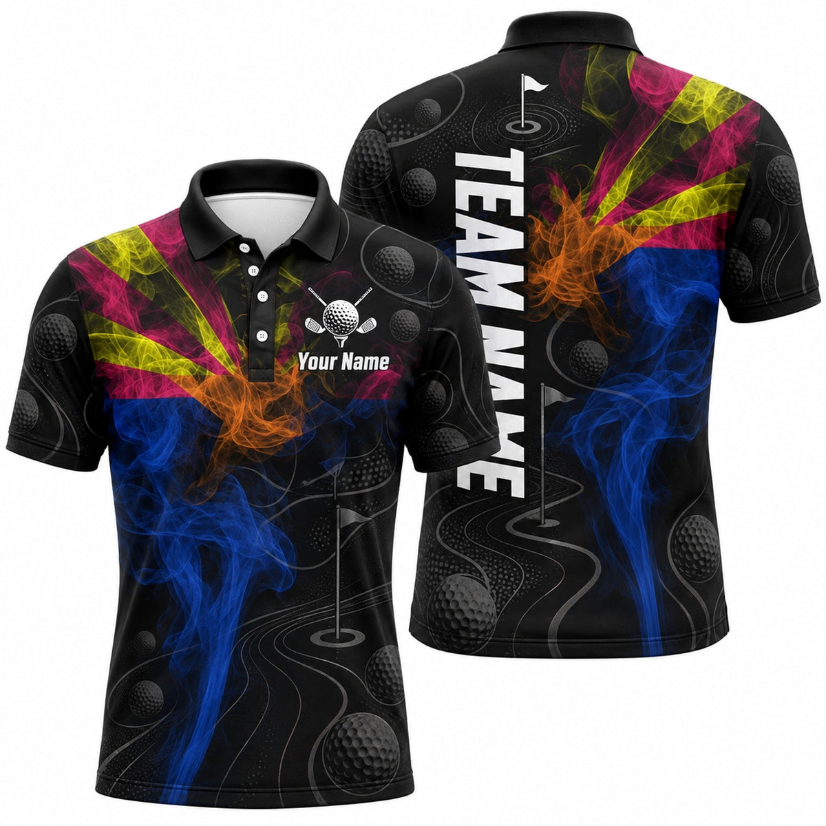 Golf Flag And Smoke Graphic Personalized Golf Polo Shirt