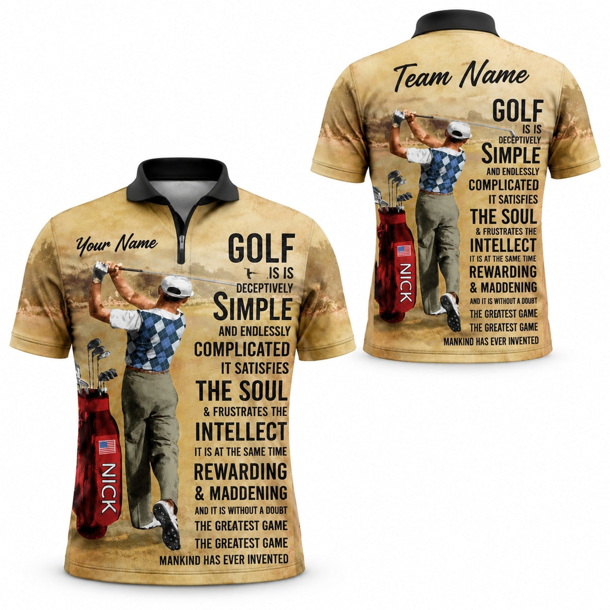 Golf Is Deceptively Simple Quote Personalized Golf Polo Shirt Jersey Zip 1 4 Collar