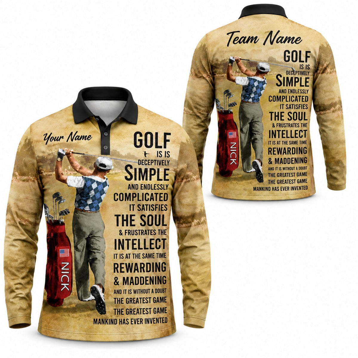 Golf Is Deceptively Simple Quote Personalized Golf Polo Shirt Long Sleeve Polo