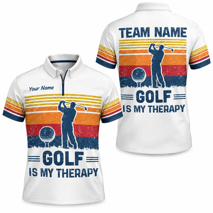 Golf Is My Therapy Golf Life Quote Personalized Golf Polo Shirt Jersey Zip 1 4 Collar