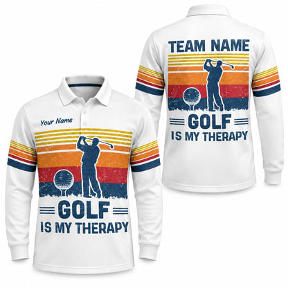 Golf Is My Therapy Golf Life Quote Personalized Golf Polo Shirt Long Sleeve Polo