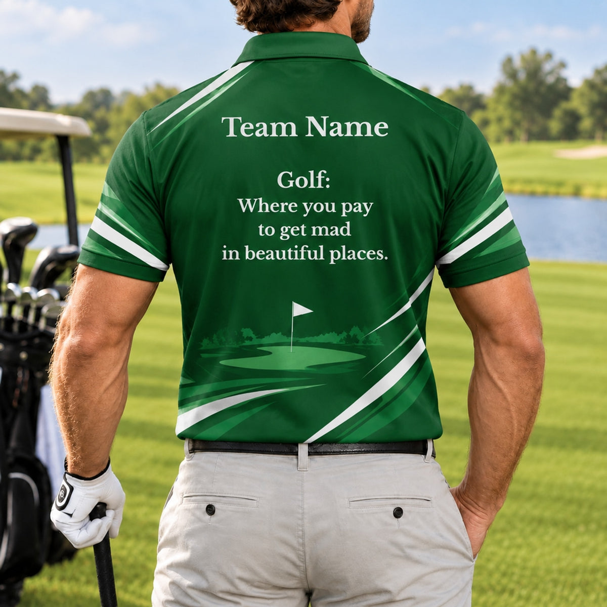 Golf Quote Typography Sport Personalized Golf Polo Shirt Back View