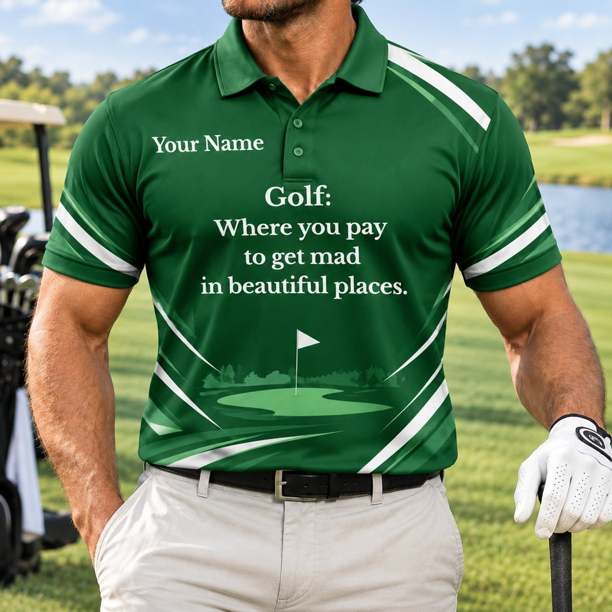 Golf Quote Typography Sport Personalized Golf Polo Shirt Front View