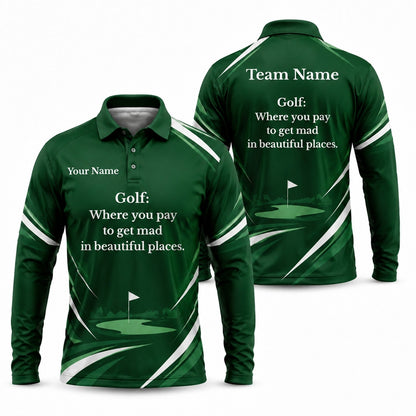 Golf Quote Typography Sport Personalized Golf Polo Shirt Long Sleeve Polo