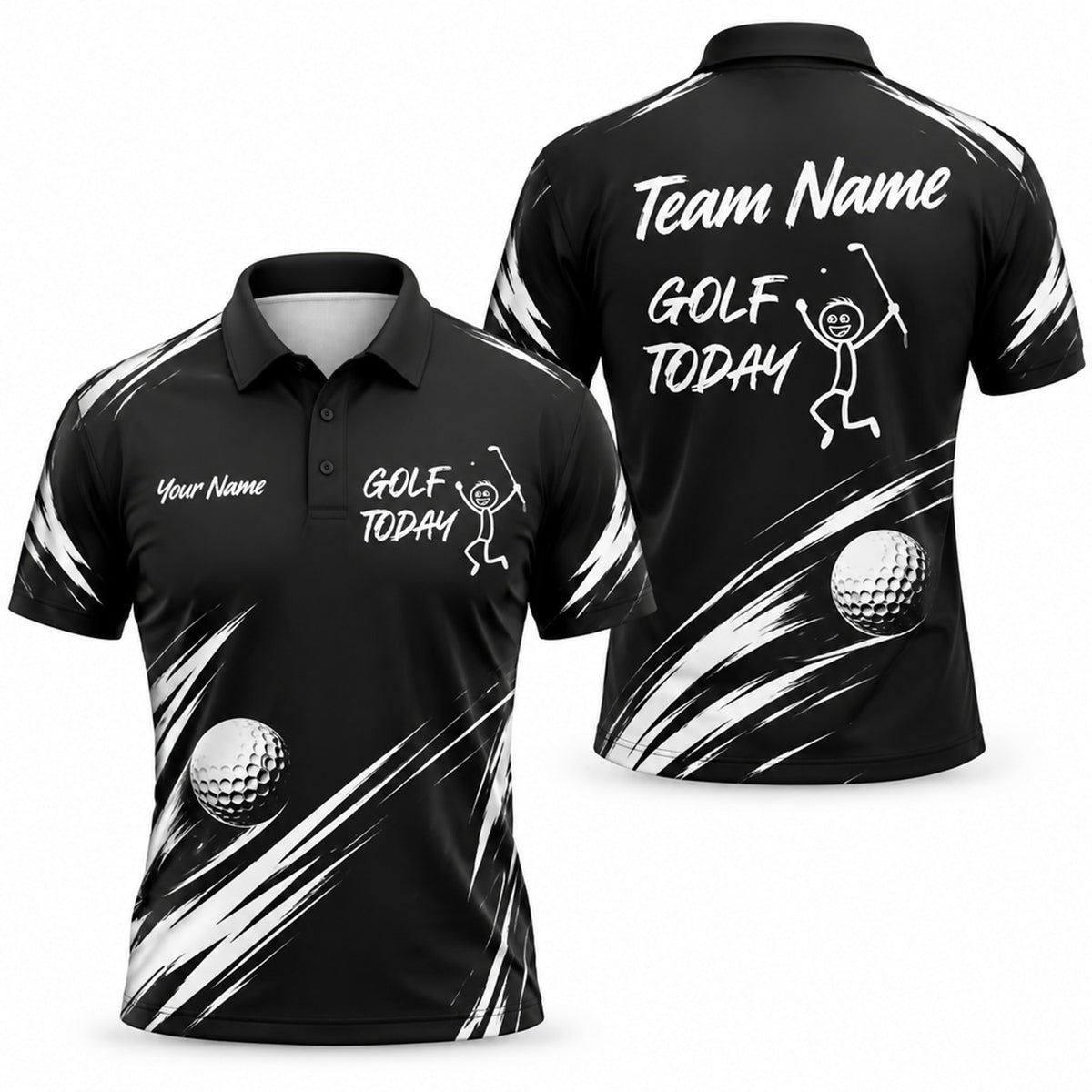 Golf Today Stick Figure Graphic Personalized Golf Polo Shirt