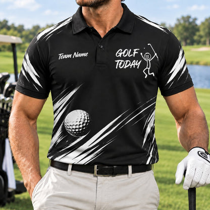 Golf Today Stick Figure Graphic Personalized Golf Polo Shirt Front View