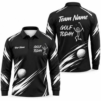 Golf Today Stick Figure Graphic Personalized Golf Polo Shirt Long Sleeve Polo