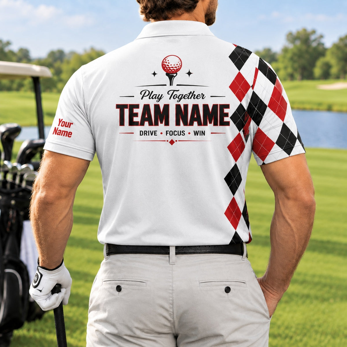 Golfer Illustration Sport Custom Golf Polo Shirt Back View